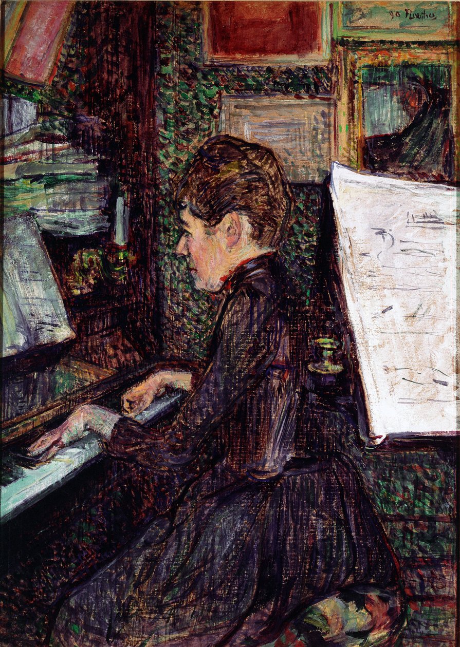 Miss Dihau på klaveret. Maleri af Henri de Toulouse-Lautrec (Toulouse Lautrec af Henri de Toulouse Lautrec