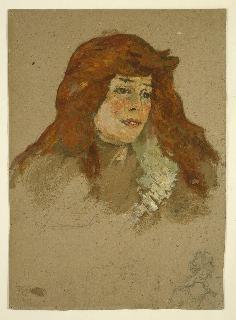 Mme Lili Grenier (rekto); Landskab med kirke (verso) af Henri de Toulouse Lautrec