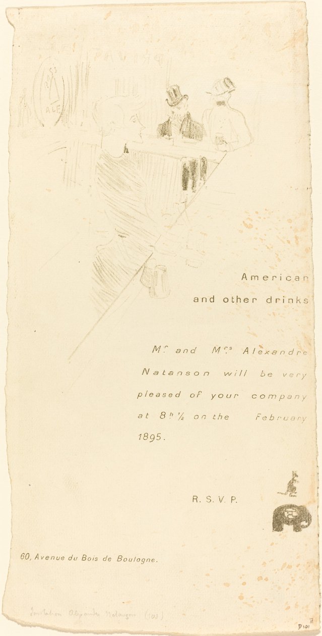 Hr. og fru Alexandre Natanson invitation, 1895. af Henri de Toulouse Lautrec