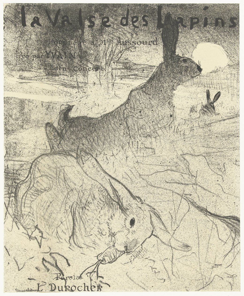 Omslag til nodeark med sang La Valse des Lapins med kaniner i landskab La Valse des lapins (titel på objekt) af Henri de Toulouse Lautrec