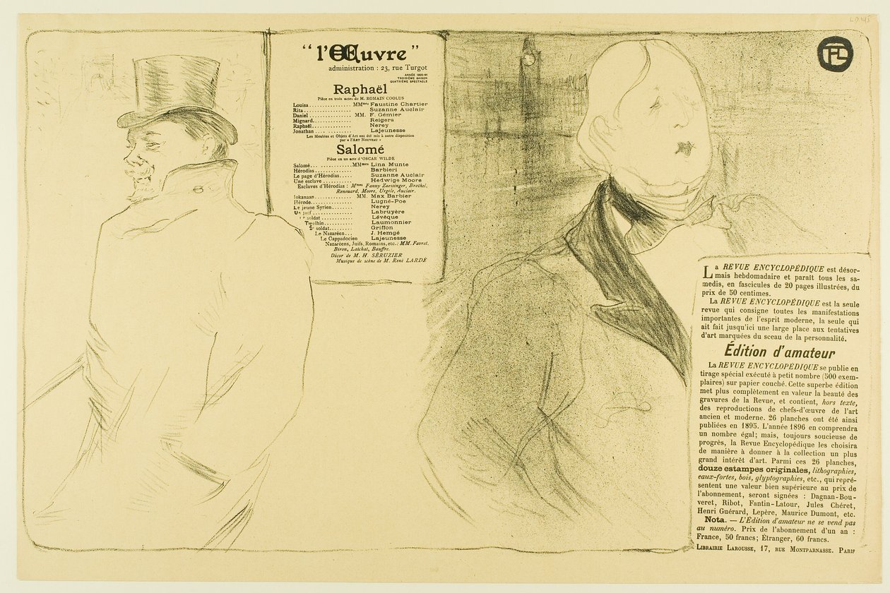 Oscar Wilde og Romain Coolus — Program for Raphaël og Salomé af Henri de Toulouse Lautrec