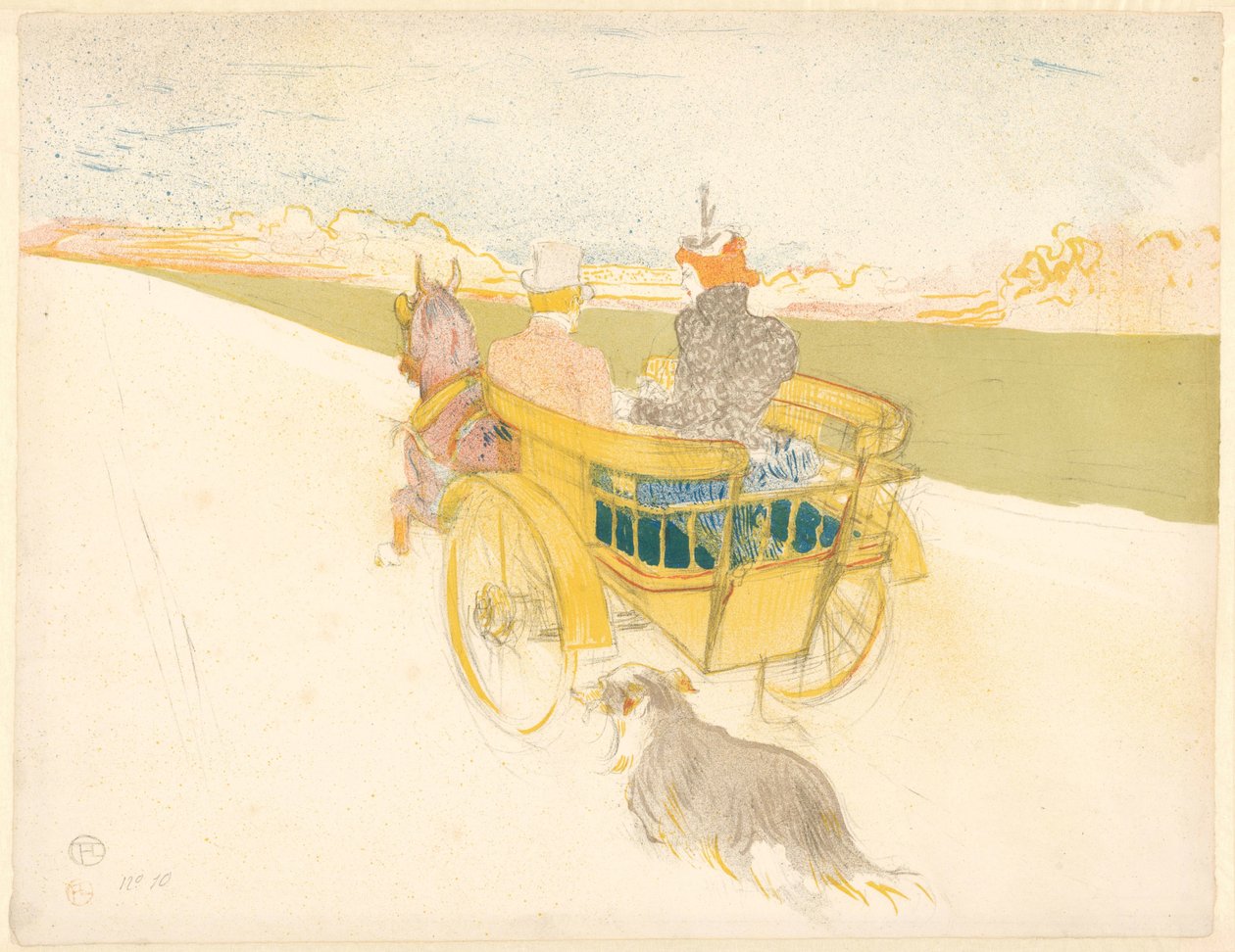 "Partie de Campaign" (Landsudflugt) Mand og kvinde i en åben vogn tur gennem et landskab med en hund Partie de kampagne (titel på objekt) af Henri de Toulouse Lautrec