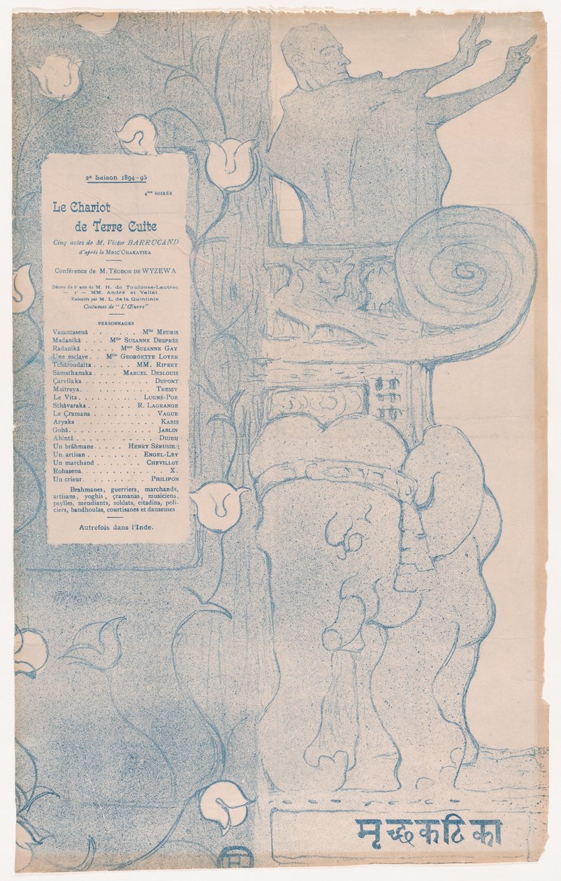 Playbill for Le Chariot de Terre Cuite The Little Clay Cart, 1895., 1895. af Henri de Toulouse Lautrec