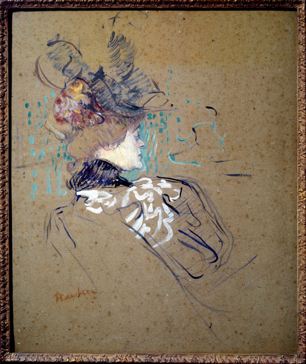 Portræt af kvinde i profil (Madame Lucy) Oliemaleri på pap af Henri de Toulouse Lautrec (1864-1901) 1896 søn. 0,56x0,48 m Paris, Musee d