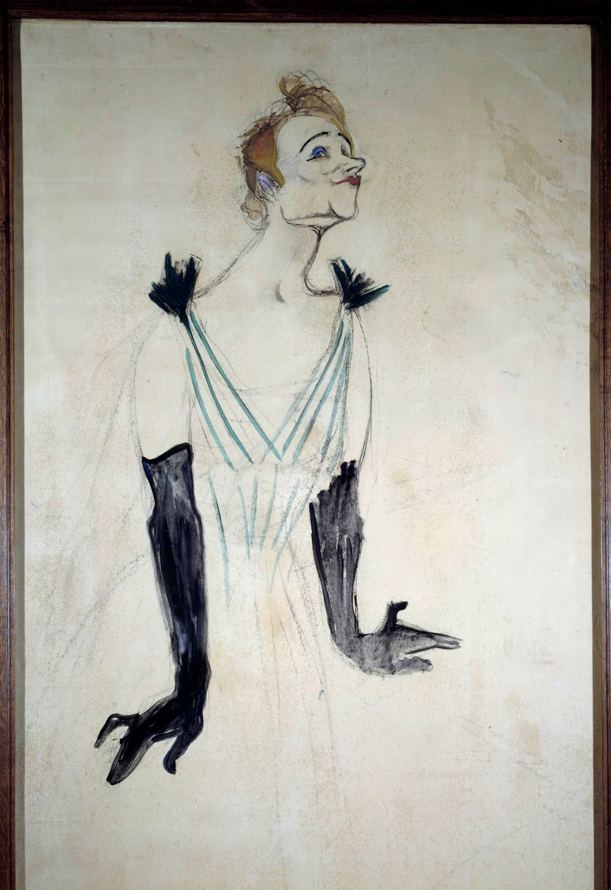 Portræt af sangerinden Yvette Guilbert (1867-1944) Trækulstegning med essensen af Henri de Toulouse Lautrec (1864-1901) 1894. Dim 1,86 x 0,93 m Albi, musee Toulouse Lautrec af Henri de Toulouse Lautrec