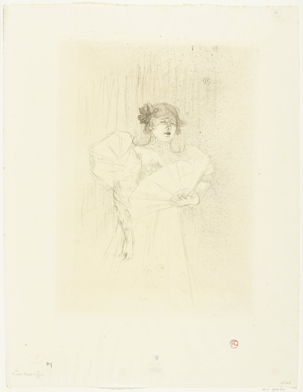 Portræt af skuespillerinden Luce Myrès med fan Luce Myres de ansigt af Henri de Toulouse Lautrec