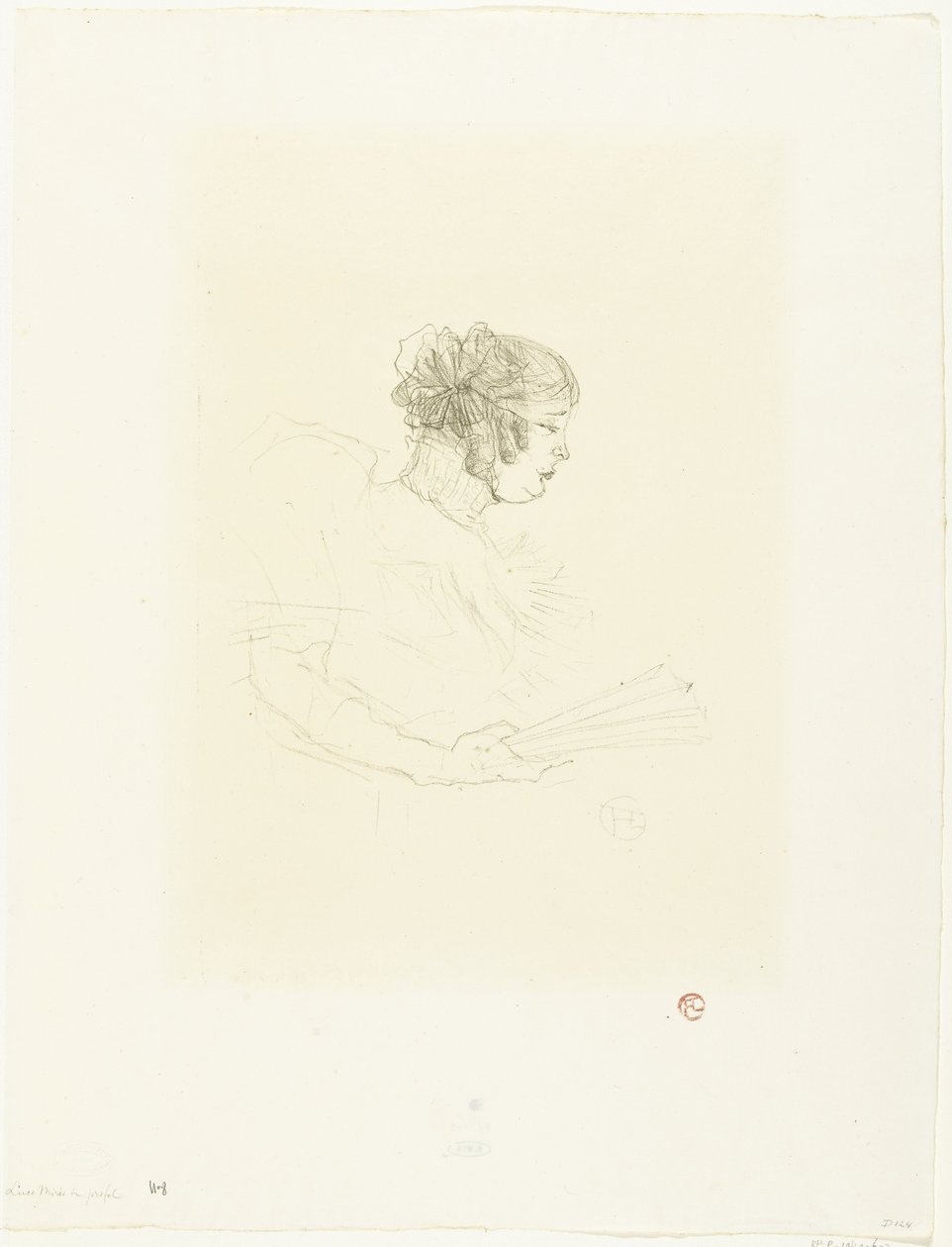 Portræt af skuespillerinden Luce Myrès med fan Luce Myres i profil af Henri de Toulouse Lautrec