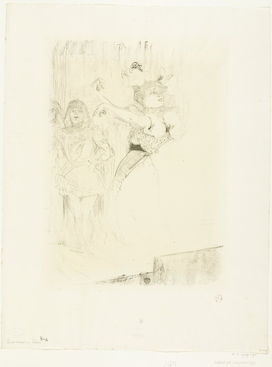 Portræt af skuespillerinde Marcelle Lender, der danser boléro i operaen Chilpéric Lender dansant le pas de bolero af Henri de Toulouse Lautrec
