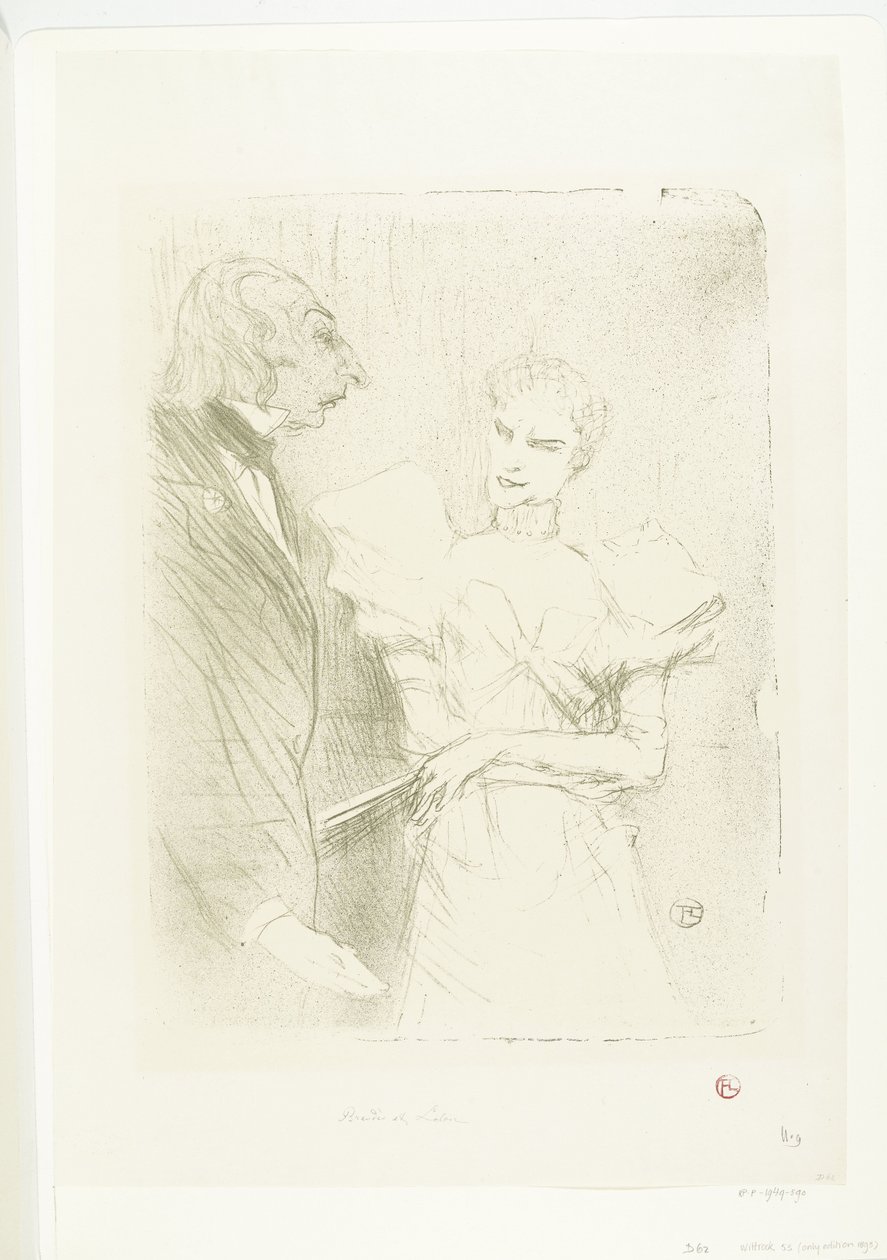 Portret af skuespillerinden Marthe Brandès som skuespiller Louis-Pierre Leloir i toneelstuk Les Cabotins Brandès og Leloir i Cabotins af Henri de Toulouse Lautrec