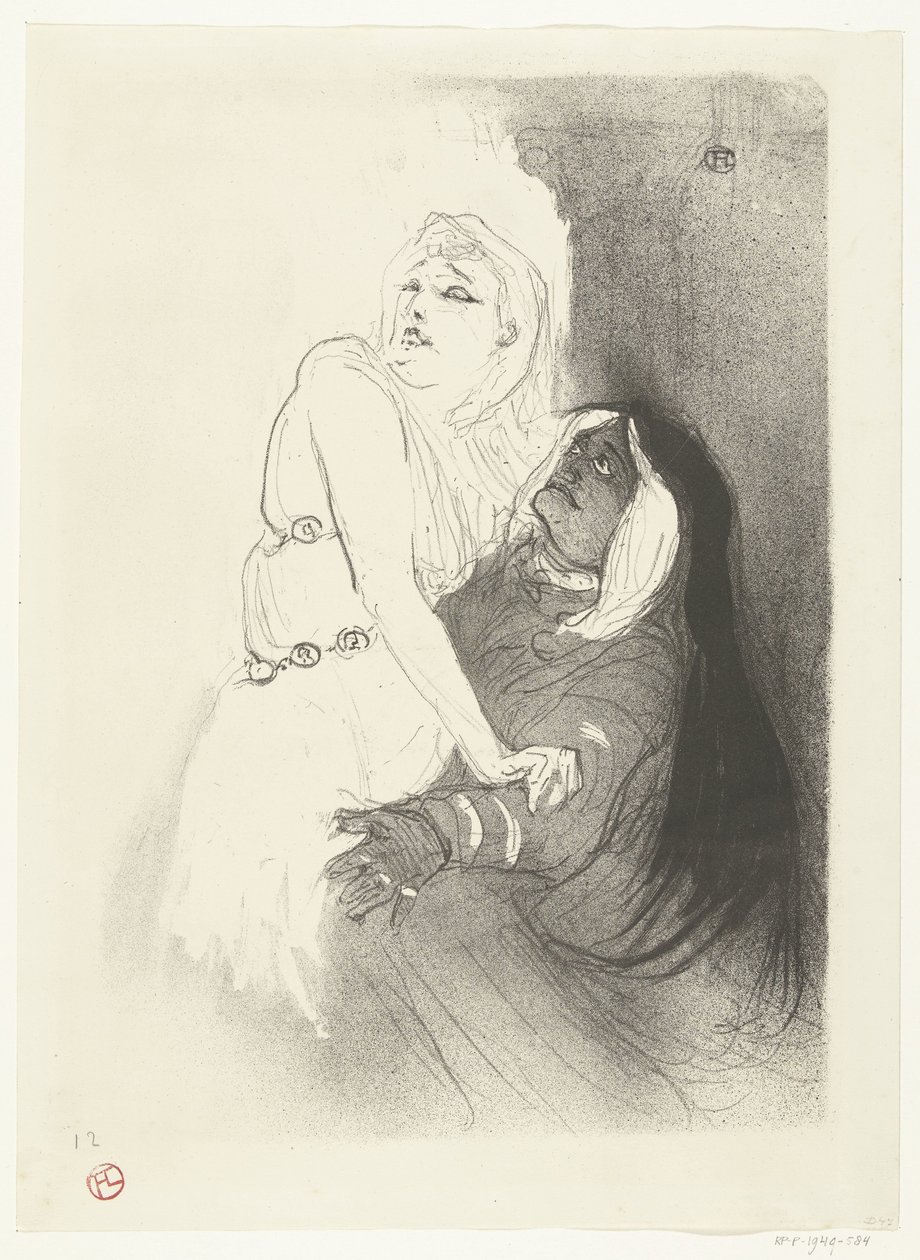 Portret af skuespillerinde Sarah Bernhardt i toneelstuk Phèdre (Phaedra) Under renæssancen. Sarah Bernhardt i Phaedra af Henri de Toulouse Lautrec