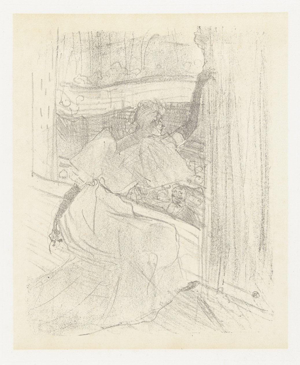 Portret af skuespillerinden Yvette Guilbert bøjet for udgivelsen Yvette Guilbert hilser publikum Yvette Guilbert: Engelsk serie (serietitel) af Henri de Toulouse Lautrec