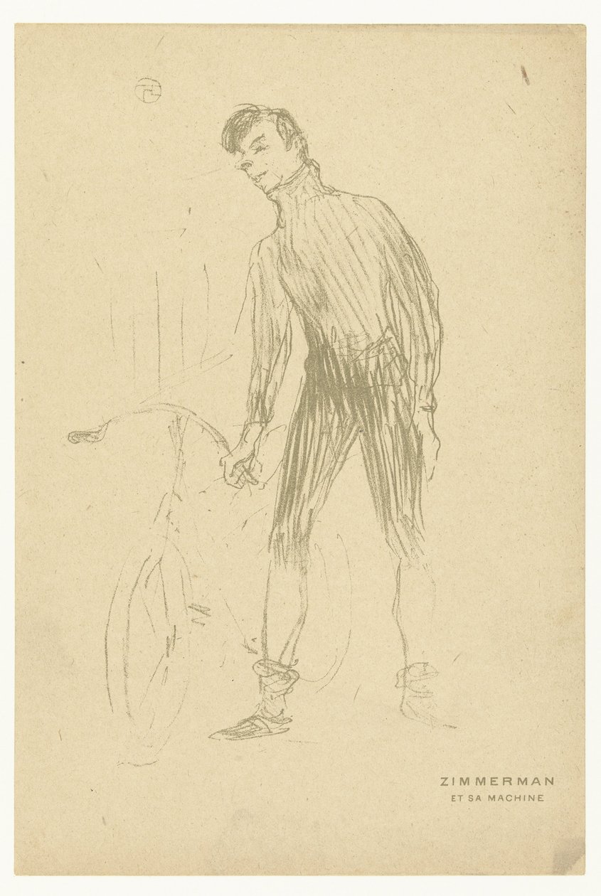 Portræt af cyklisten Albert Zimmerman og hans cykel Zimmerman et sa maskine (titel på objekt) af Henri de Toulouse Lautrec