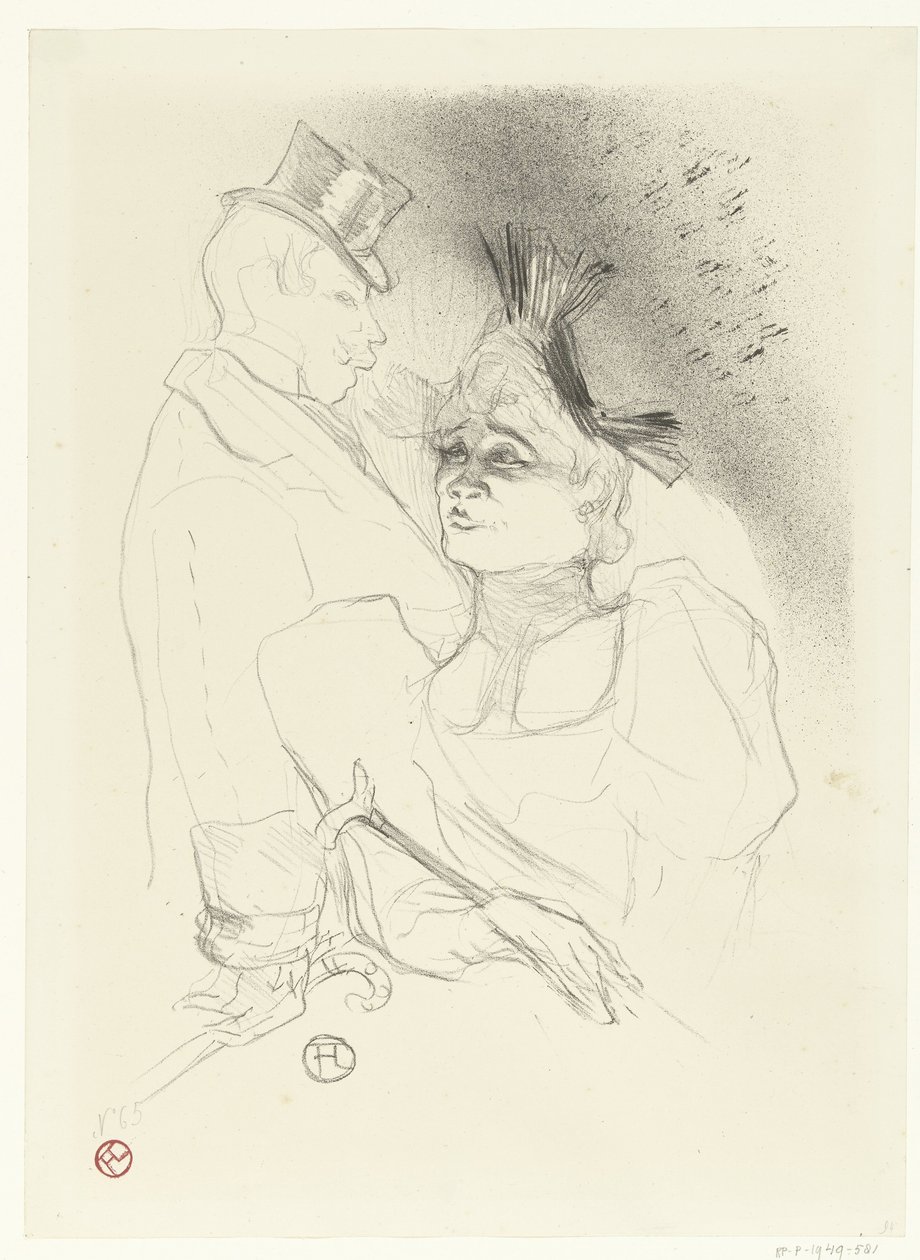 Portræt af sangerinden Marcelle Lender og komikeren Louis Bouchenez eller baronen under optræden Mademoiselle Lender og Baron af Henri de Toulouse Lautrec