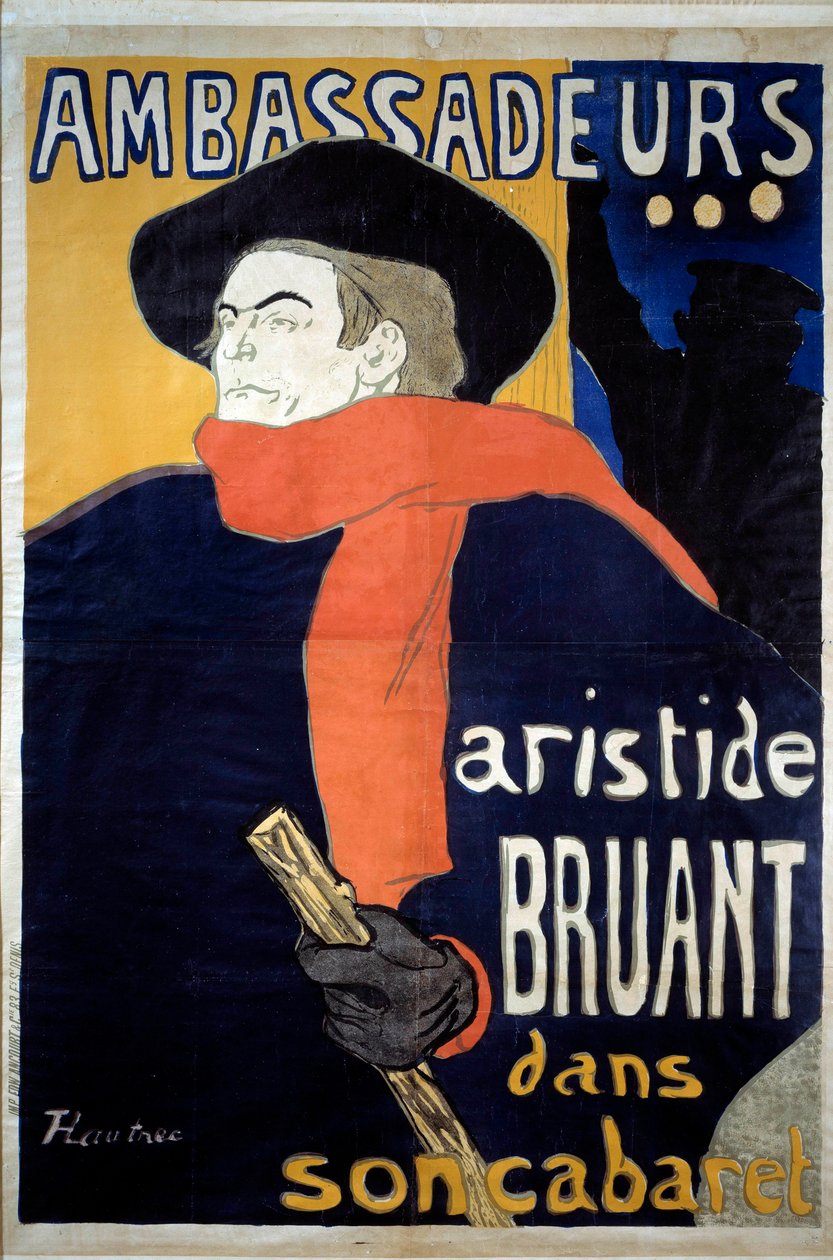Plakat for det spektakulære af Aristide Bruant (1851-1925), fransk sangskriver. "" Ambassadører - Aristide Sparrow i sin kabaret "". Litografi af Henri de Toulouse-Lautrec (1864-1901). 1892. Dim 1,41 x 0,98 m Bruxelles, musee d