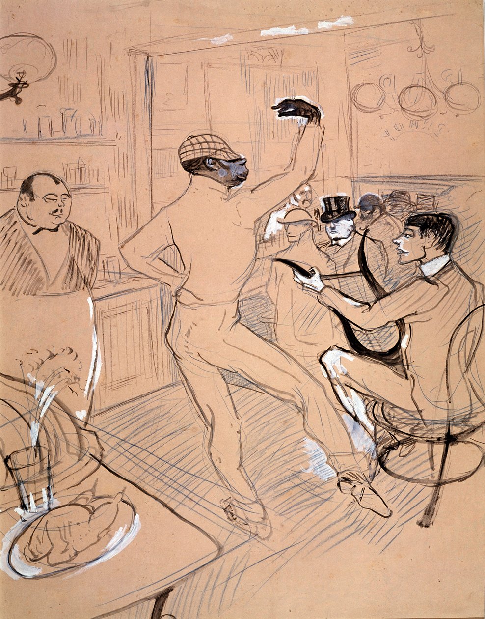 Rafael Padilla kaldte Chokolade, dansende i en bar (indisk blæk og gouache på papir af Henri de Toulouse Lautrec