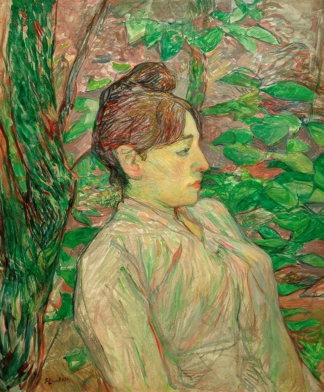 Under det grønne (kvinde sidder i en have) af Henri de Toulouse Lautrec