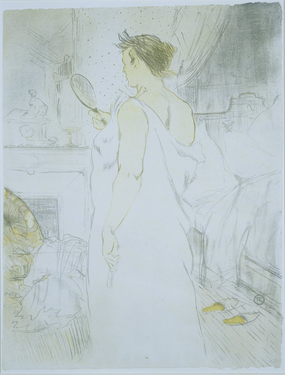 Stående kvinde kigger i et håndspejl Femme a glace (original titel) La glace a main (original titel) Hun (serietitel) Ellen (serietitel) af Henri de Toulouse Lautrec