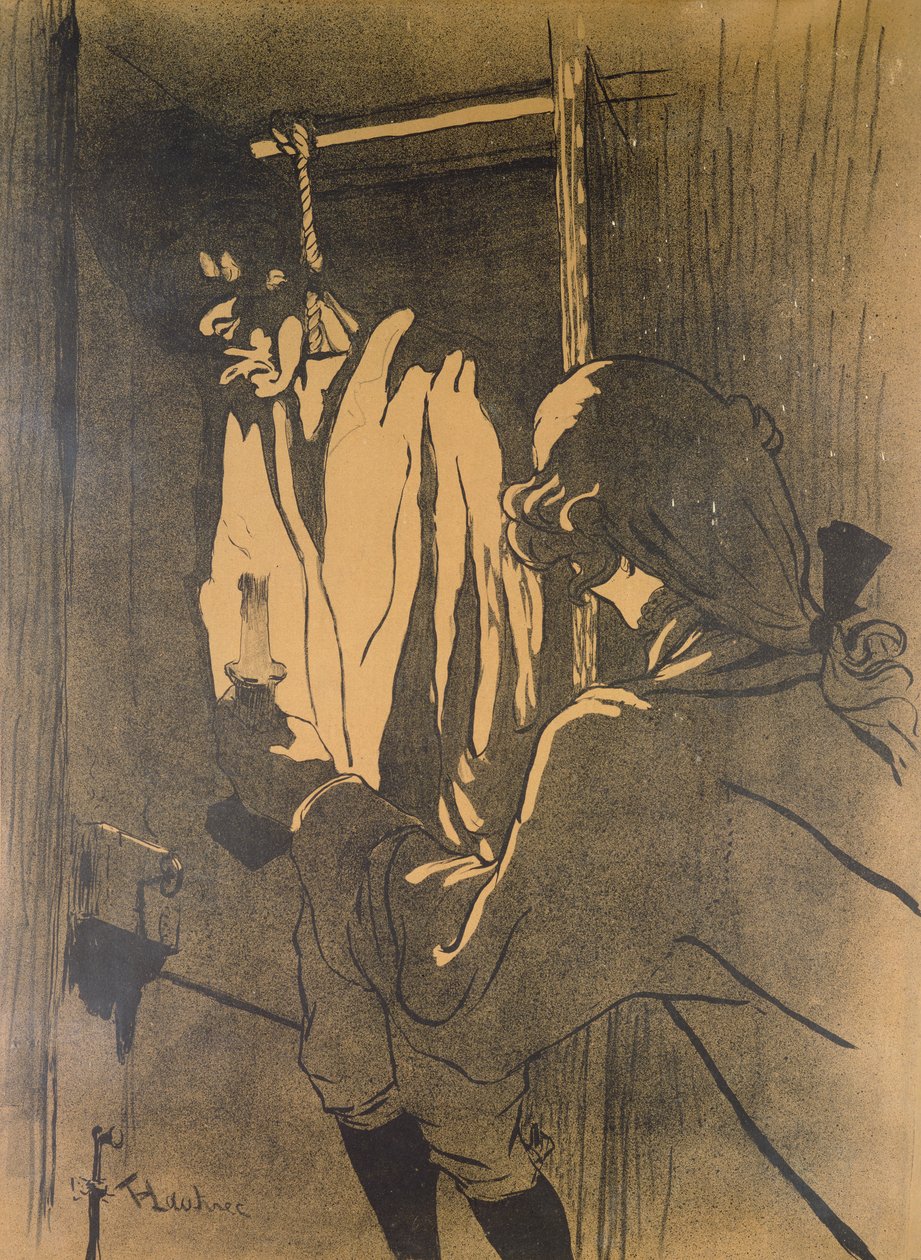 Hængningen, en plakat, der illustrerer en episode af Calas-affæren efter romanen af A. Siegel, "Les Drames de Toulouse", 1892 (farvelitografi) af Henri de Toulouse Lautrec