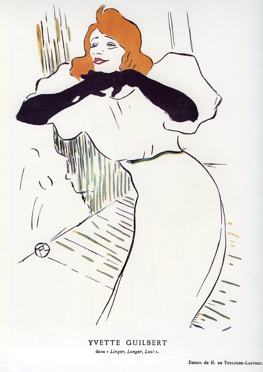 Sangerinden Yvette Guilbert (1867-1944) i "" Linger, Longer, Loo "": tegning af Henri de Toulouse Lautrec (Toulouse-Lautrec) af Henri de Toulouse Lautrec