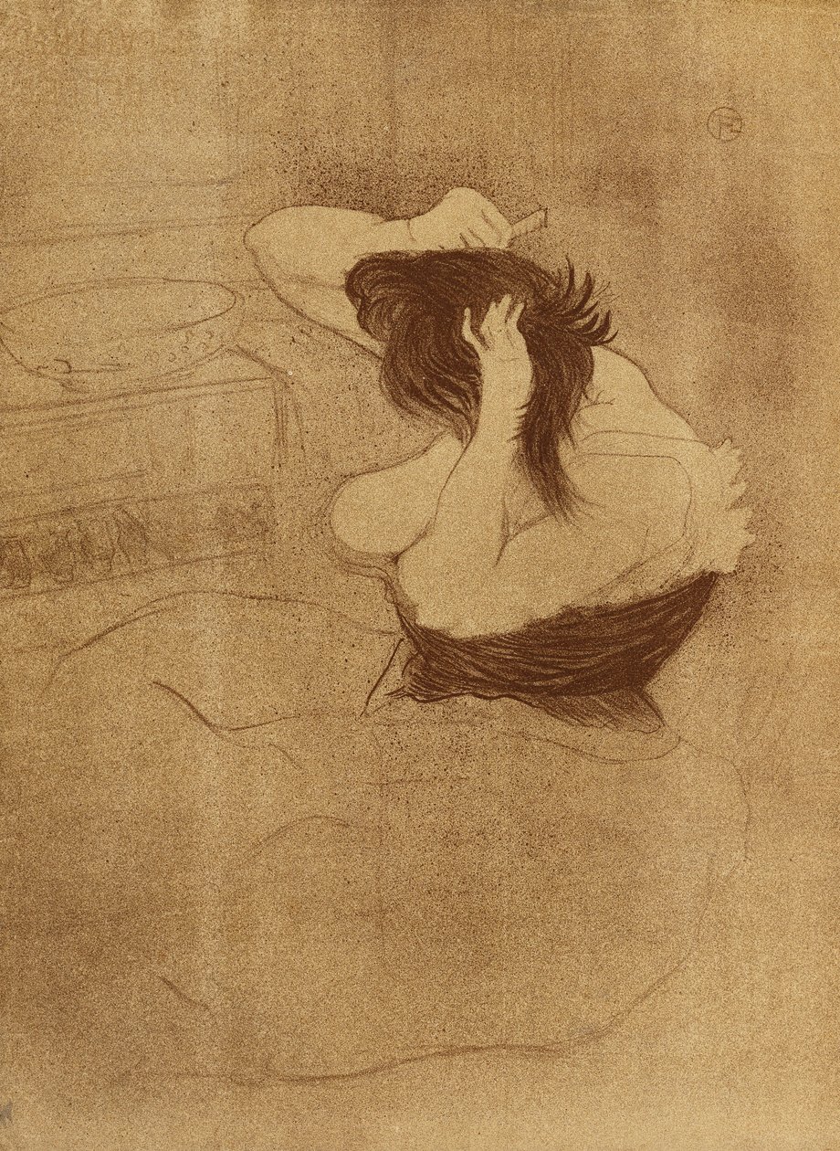 Kvinde kæmmer sit hår - La Coiffure, plade VII fra Elles; Woman Combing Her Hair - Frisuren, plade VII fra Elles, 1896 af Henri de Toulouse Lautrec