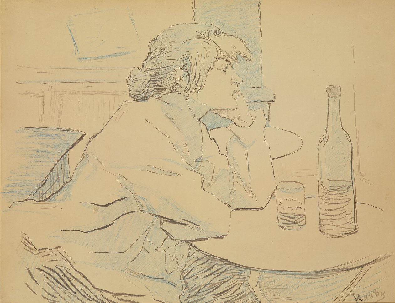 Woman Drinker, or The Hangover, 1889 (blæk og farveblyant) af Henri de Toulouse Lautrec