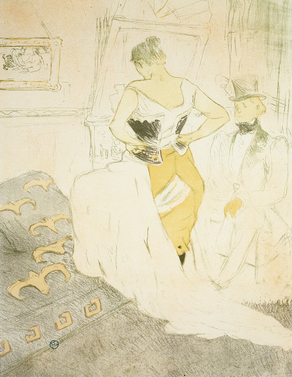 Woman Fastening a Corset, Passing Conquest, plade ni fra Elles af Henri de Toulouse Lautrec