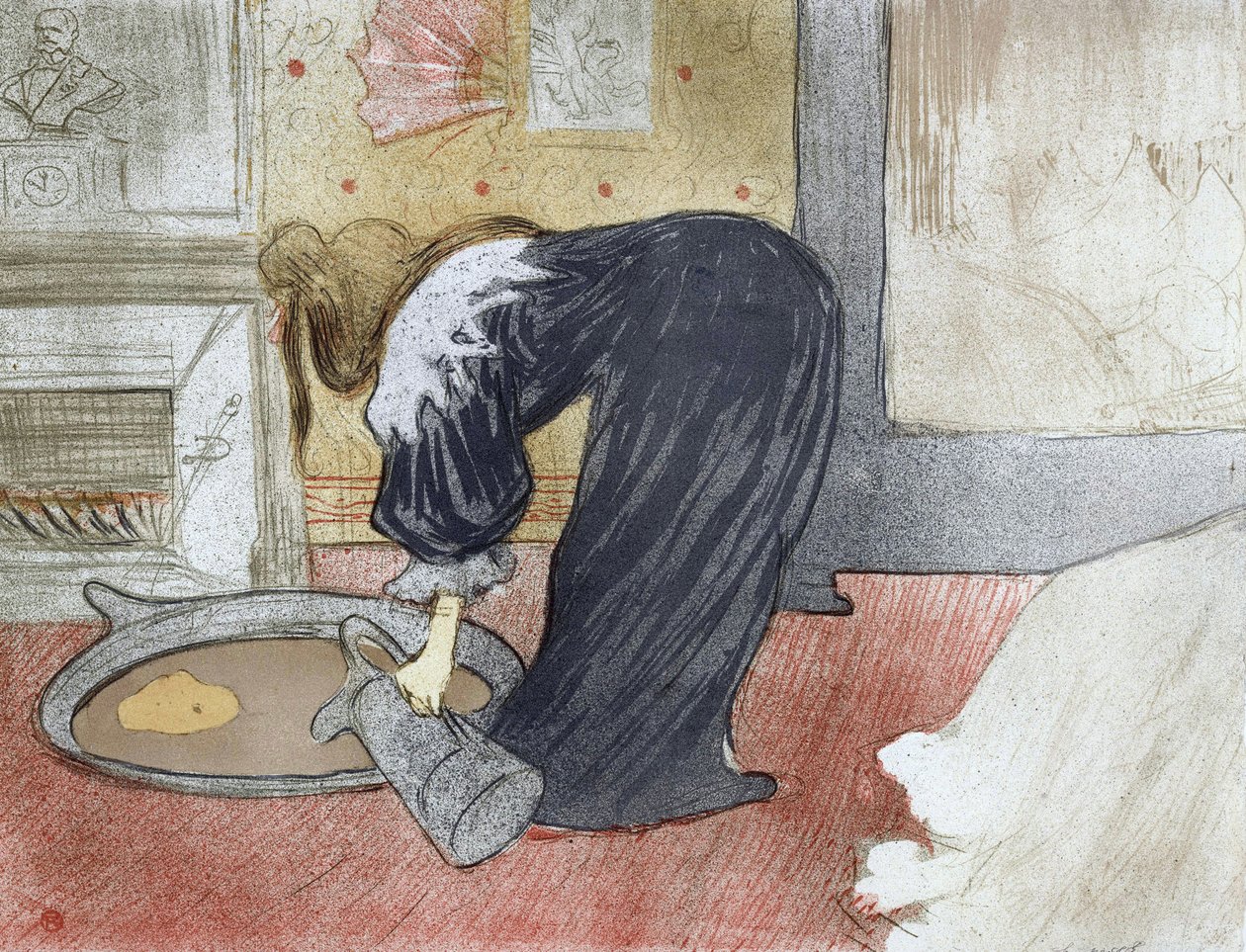 Woman at the Tub (fra Elles-suiten) - Woman in the Bath - Maleri af Henri de Toulouse Lautrec (Toulouse-Lautrec) (1864-1901) af Henri de Toulouse Lautrec