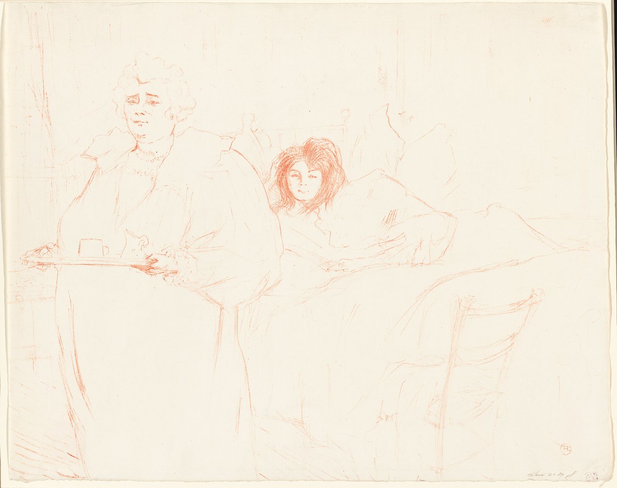 Kvinde med en bakke - morgenmad (Madame Baron og Mademoiselle Popo), tallerken to fra Elles af Henri de Toulouse Lautrec