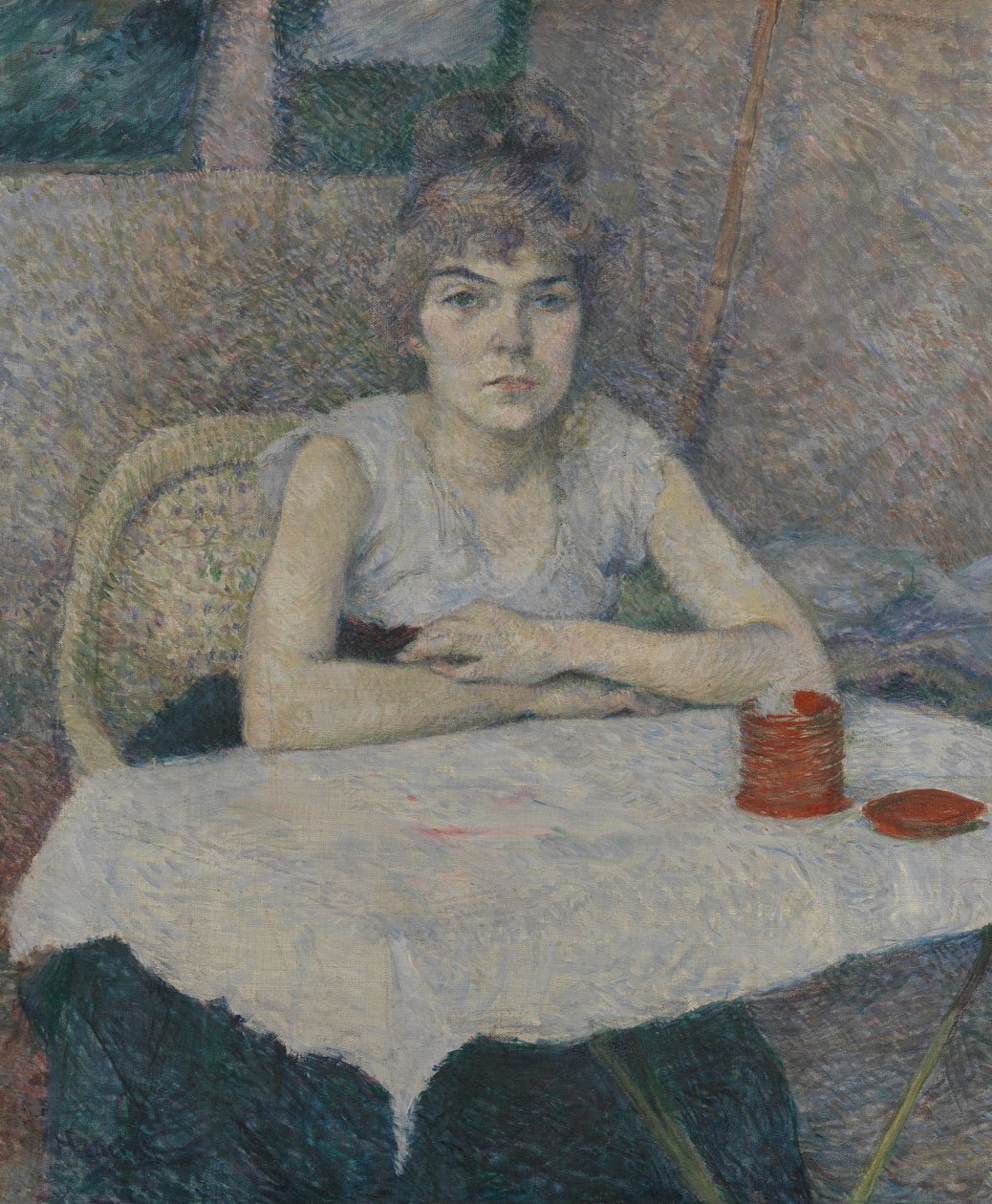 Ung kvinde ved et bord af Henri de Toulouse Lautrec