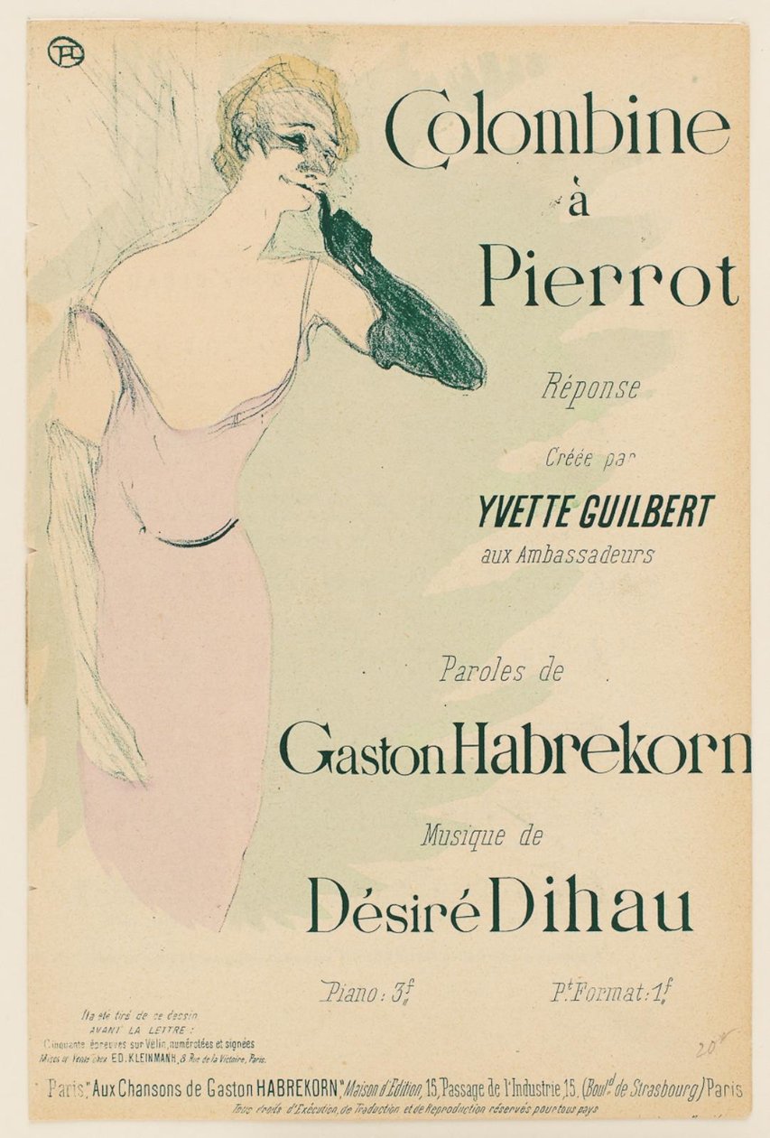 Yvette Guilbert, i Colombine ved Pierrot af Henri de Toulouse Lautrec