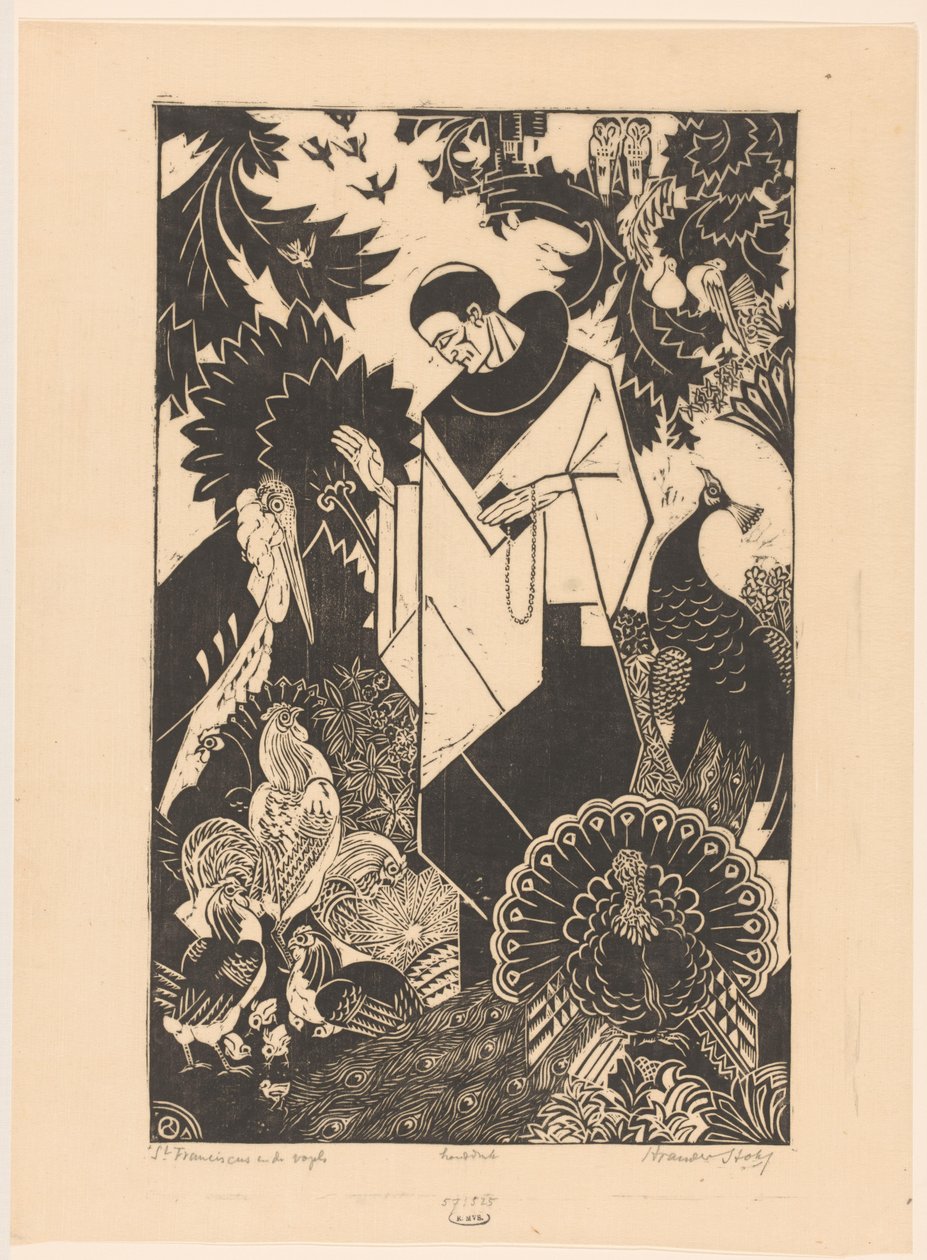 St. Frans og fuglene (original titel på objektet) af Henri van der Stok (signed by artist)