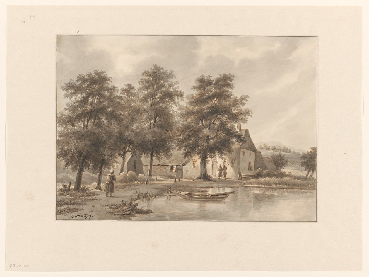 Udsigt over en gård ved vandet af Henricus Franciscus Wiertz (signed by artist)