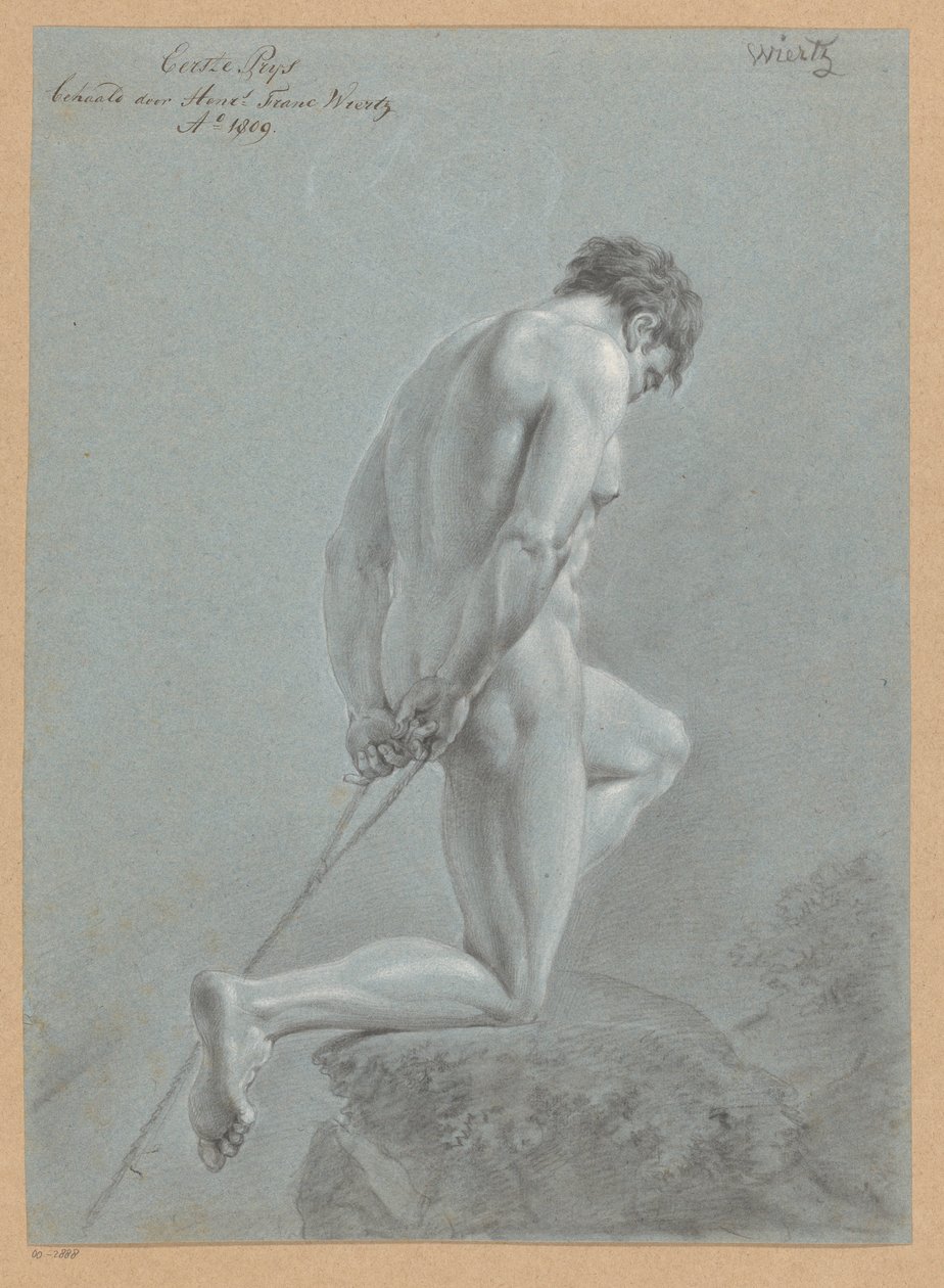 Knælende nøgen mand, set fra siden (1. præmie 1809) af Henricus Franciscus Wiertz