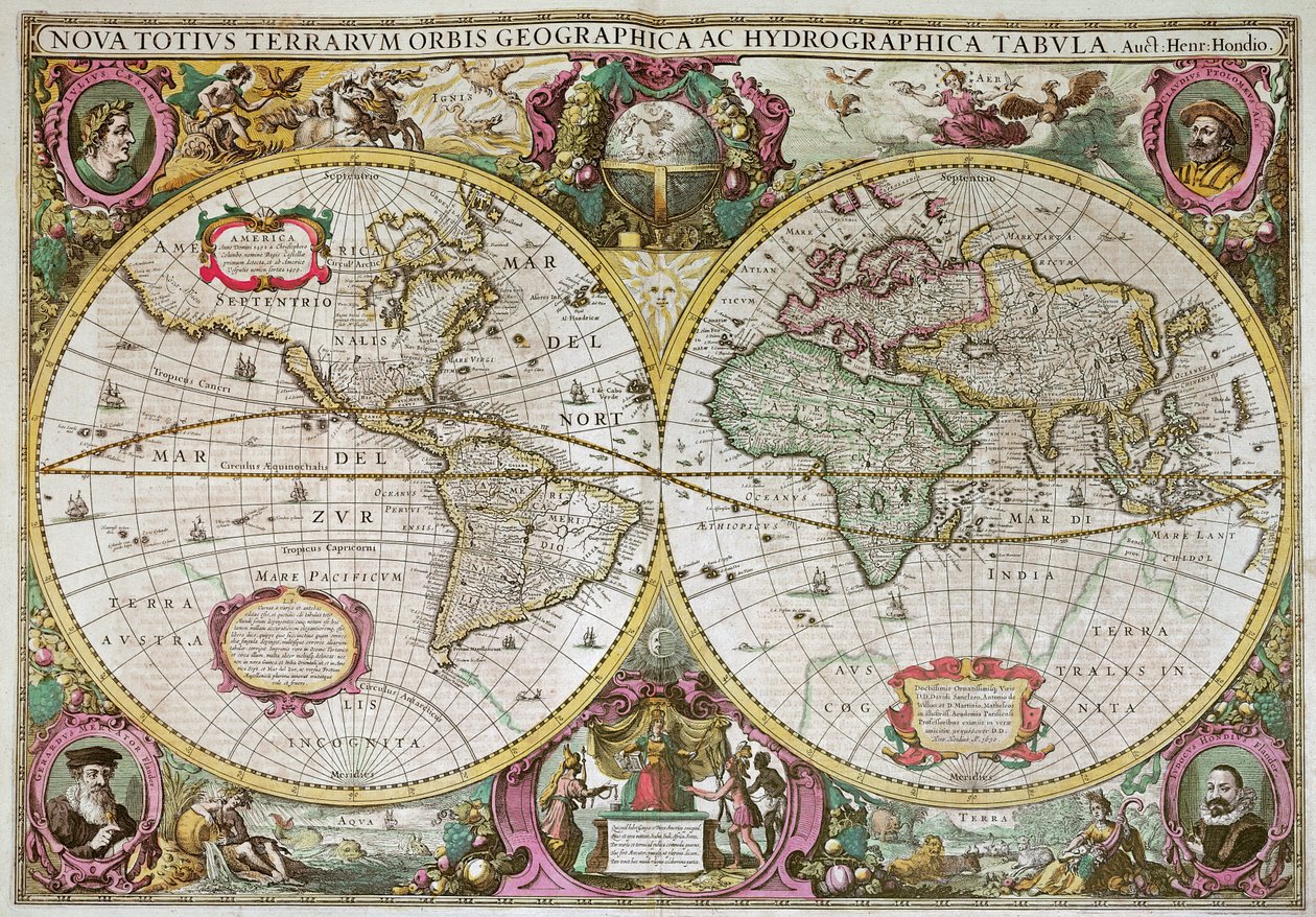 Et nyt land- og vandkort over hele jorden, 1630 af Henricus Hondius II
