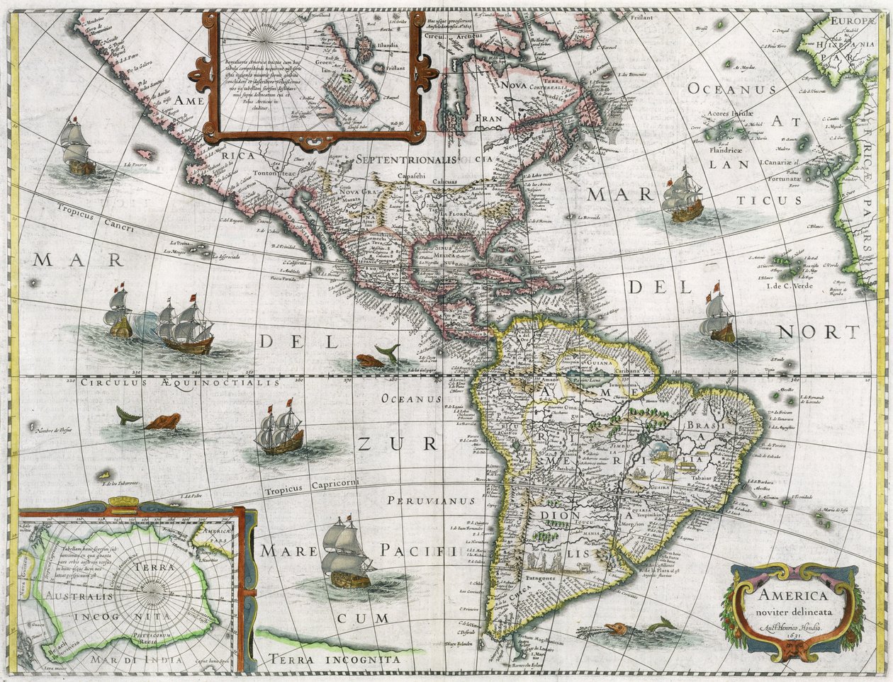 Kort over Amerika, 1631 af Henricus Hondius II
