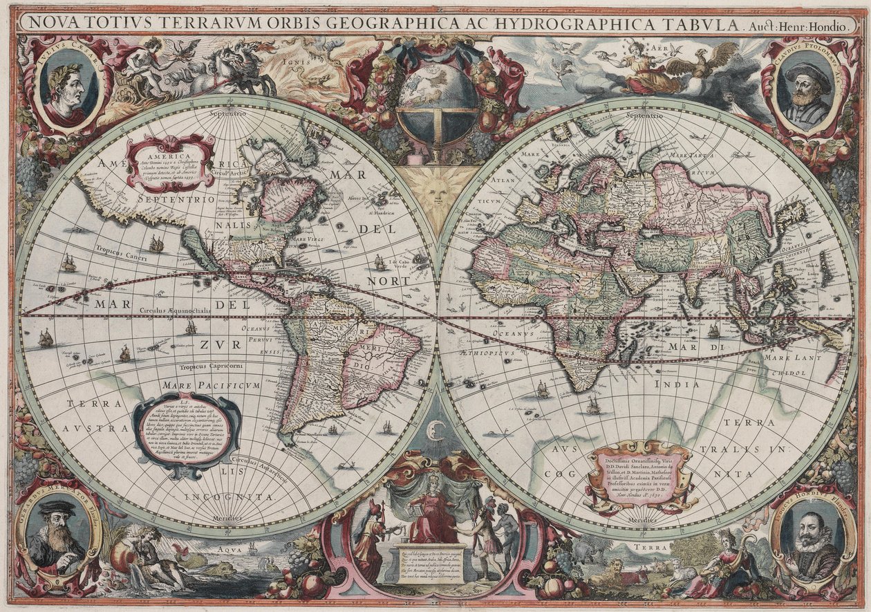 Et nyt kort over hele verden af Henricus Hondius II