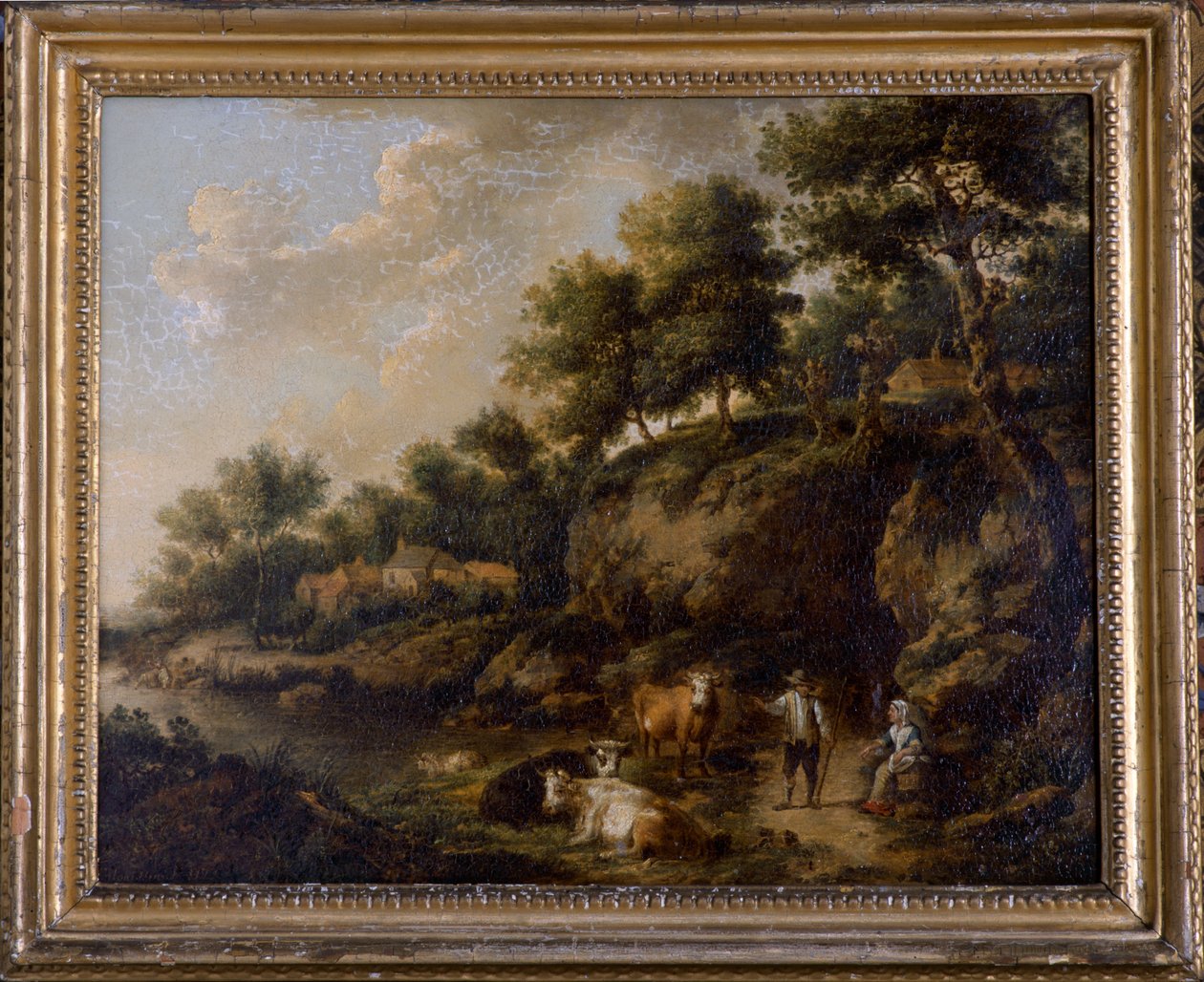 Landskab med kohyrde (olie på lærred) af Henricus Josephus Antoniessen