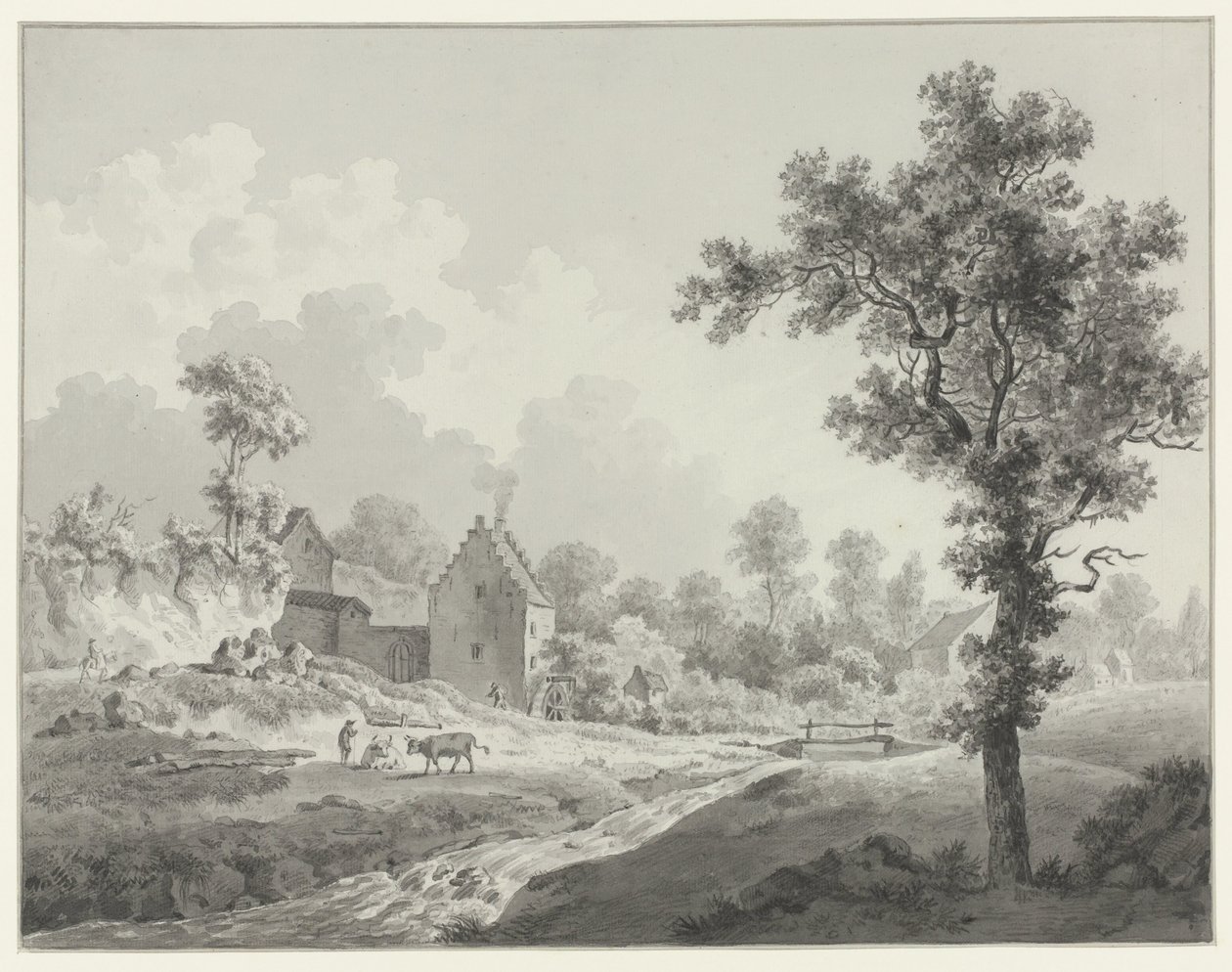 Landskab med en vandmølle på et vandløb af Henricus Josephus Antonissen