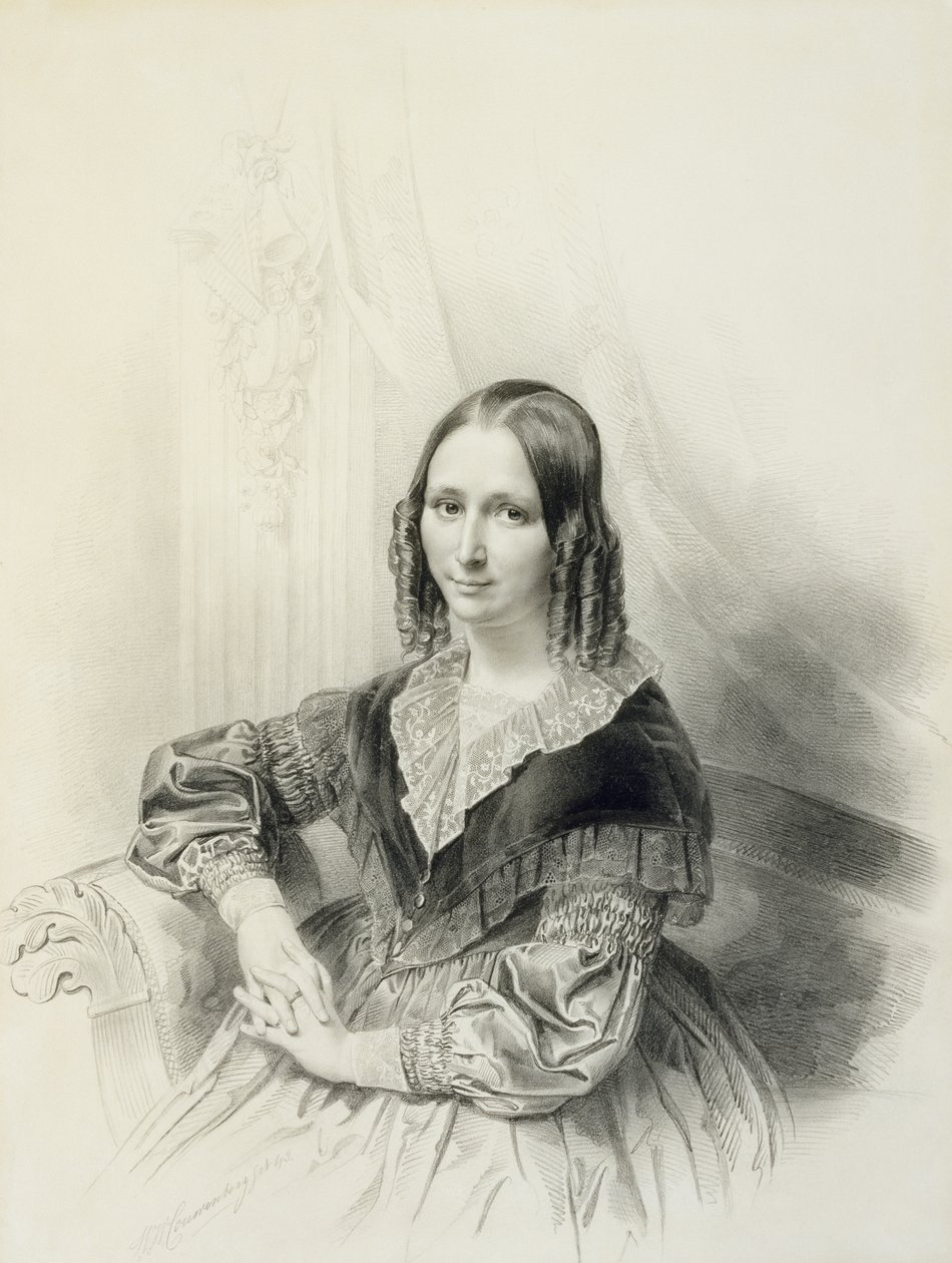 Portræt af Suzanne Herckenrath, 1843 (kridt, estompe, blyant og akvarel) af Henricus Wilhelmus Couwenberg