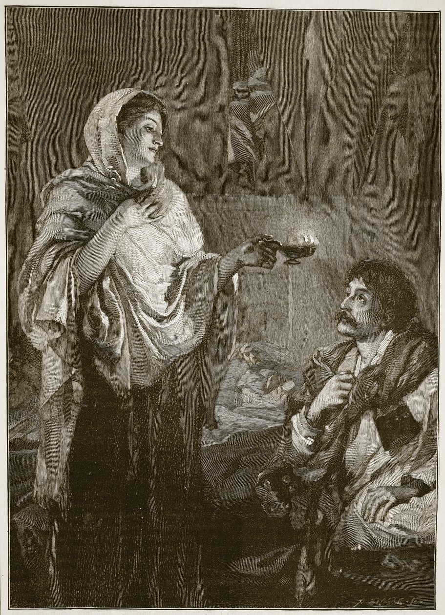 Florence Nightingale på hospitalet i Scutari, illustration fra 