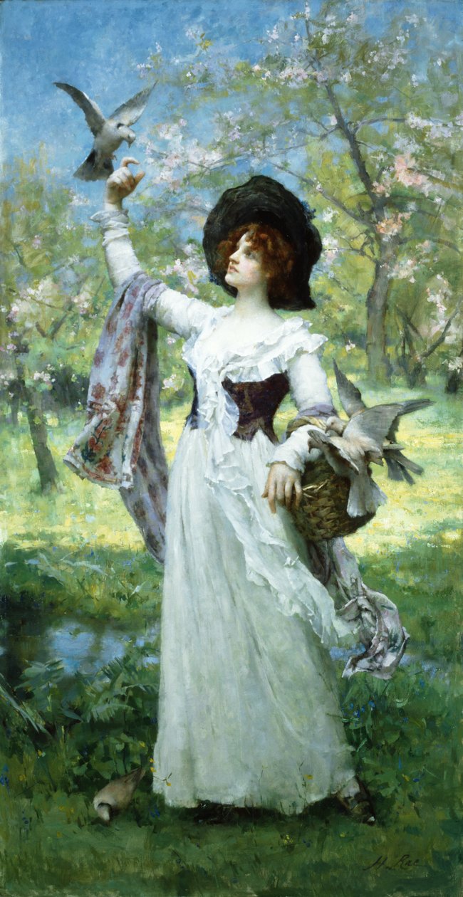 Fjeder (olie på lærred) af Henrietta Rae