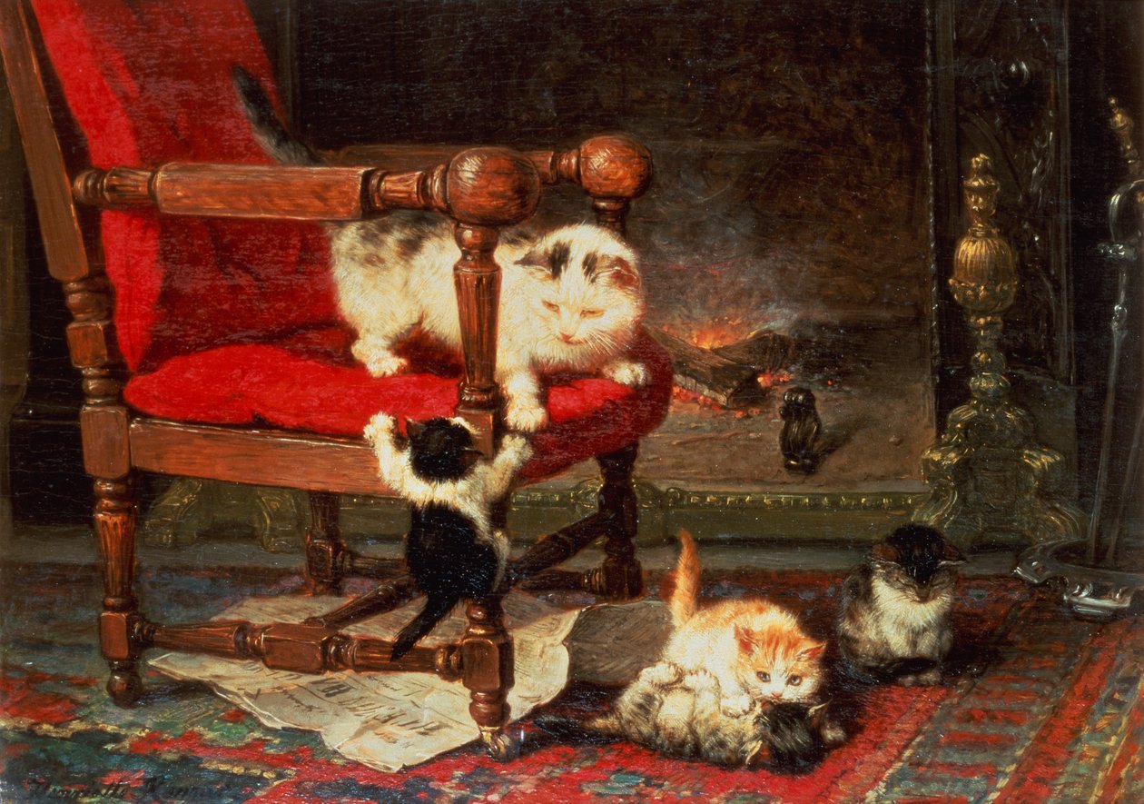 Leg med ildens varme (olie på lærred) af Henriëtte Ronner Knip