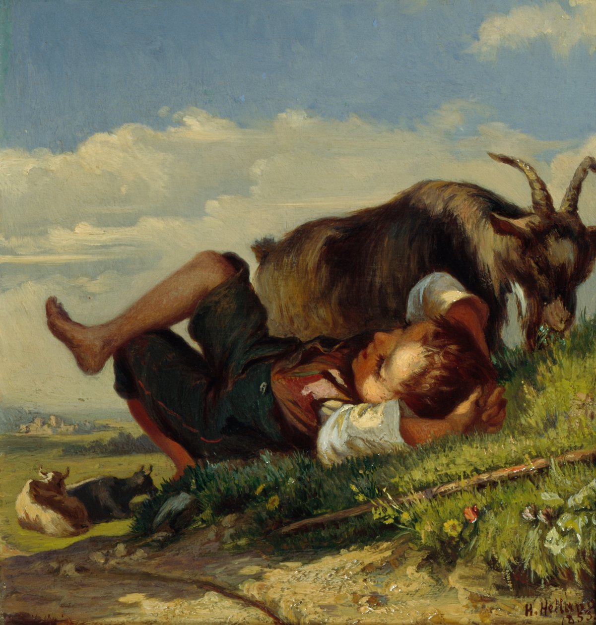 Hyrde dreng med geder af Henrik August Helland