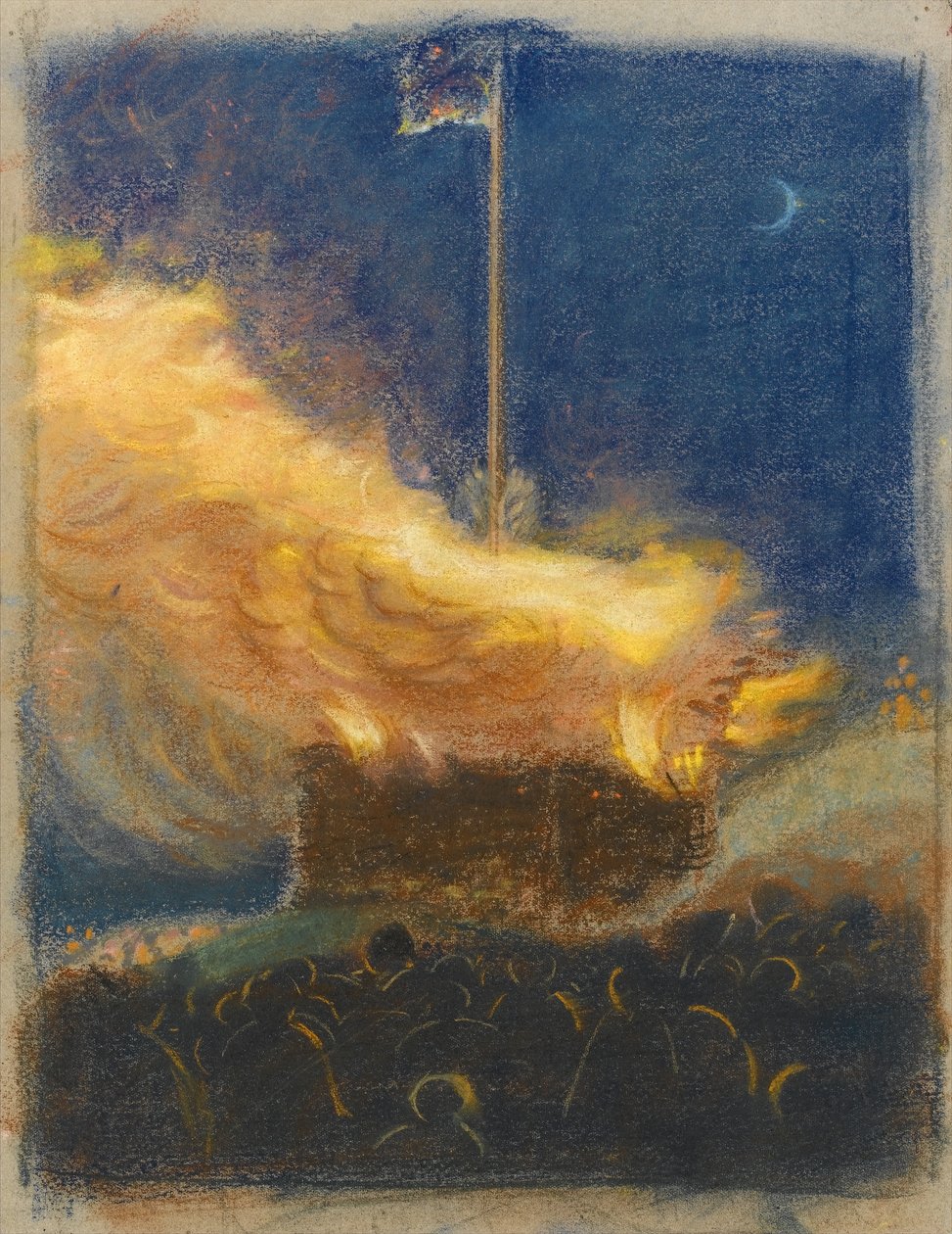 Bål for at fejre George VIs kroning, 1936 (pastel på brunpapir) af Henry A. Payne