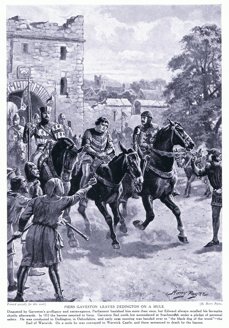 Piers Gaveston forlader Dedington på et muldyr AD1312, 1920