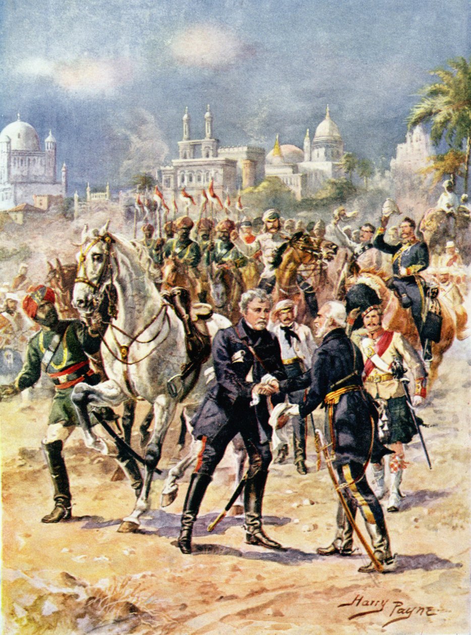 Mødet af Sir Colin Campbell (1792-1863) og General Outram-illustration fra 