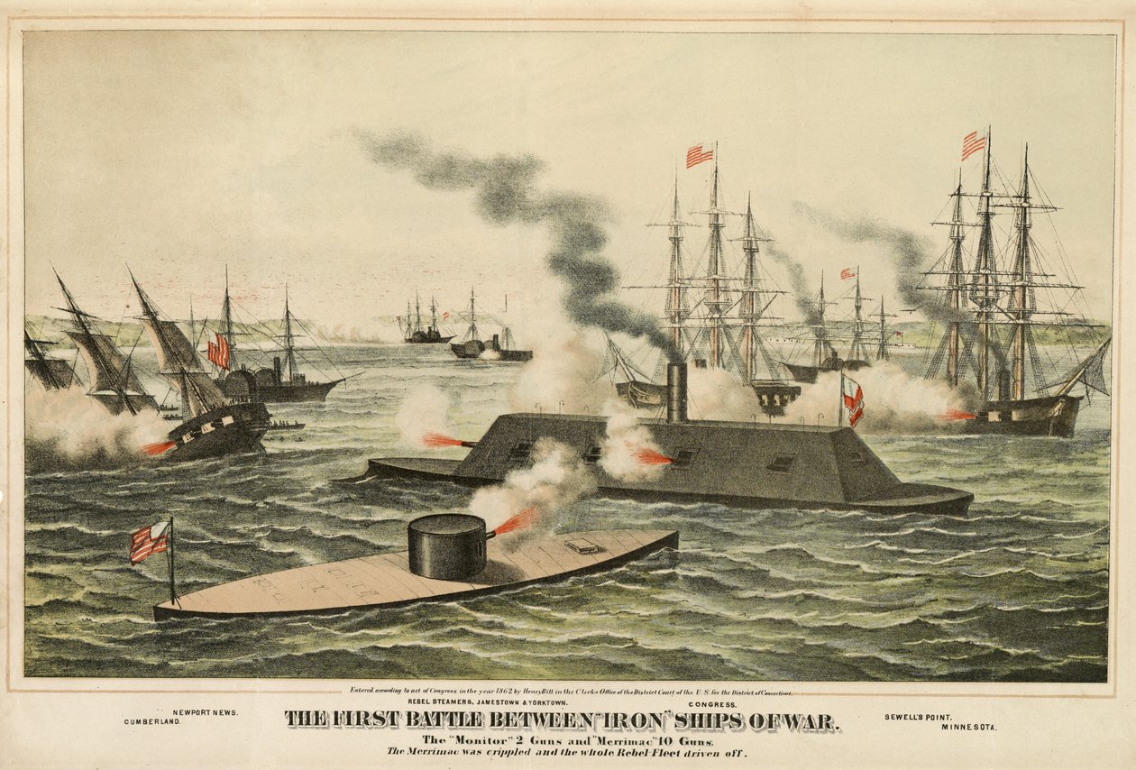 The First Battle Between Iron Ships of War, udgivet c.1862 af Henry Bill
