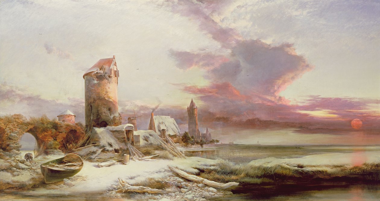 Vintersolnedgang på Norfolk-kysten af Henry Bright