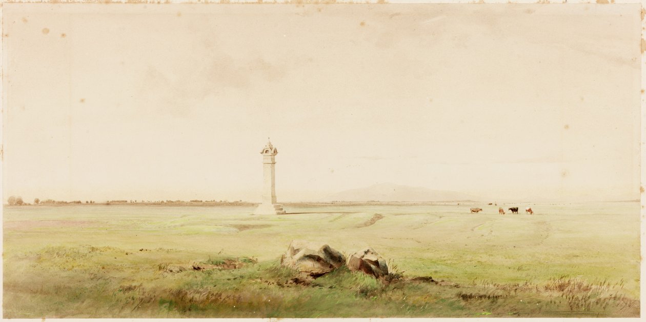 Burgh Marsh (blyant og akvarel på papir (klistret på kort)) af Henry Burdon Richardson