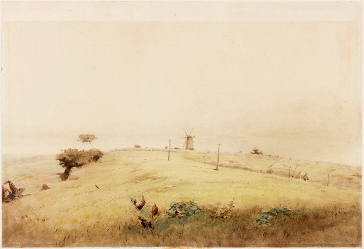 En af Aggers of the Vallum, på toppen af Westgate Road, Newcastle, som den så ud i 1848 (blyant og akvarel på papir (indsat på kort) af Henry Burdon Richardson